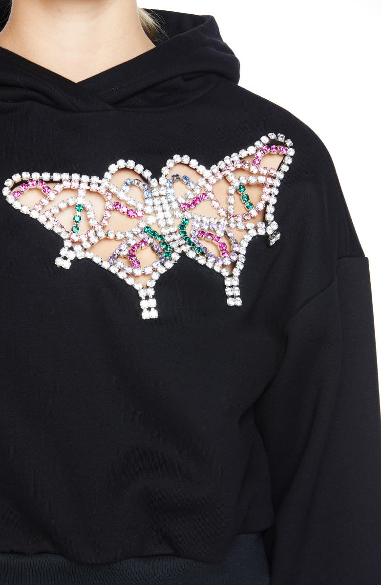 Area Crystal Cutout Butterfly Crop Hoodie, Alternate, color,