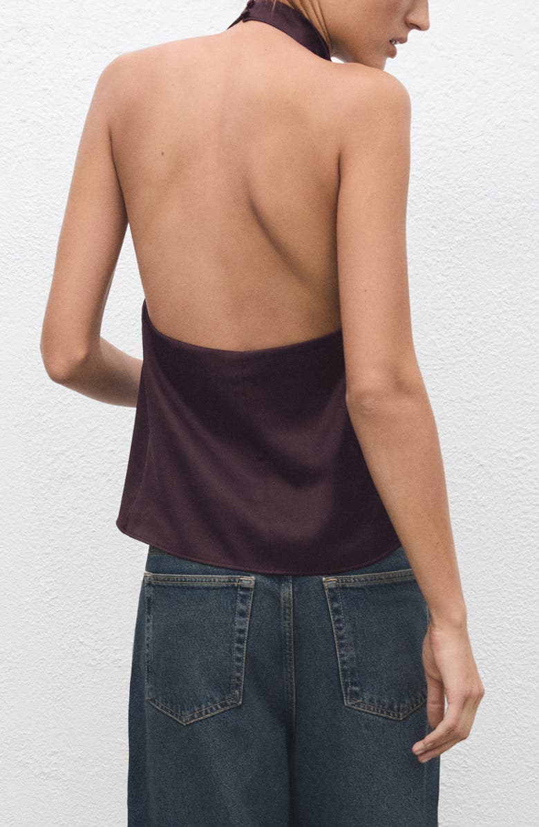 MANGO Draped Halter Satin Top, Alternate, color, Plum