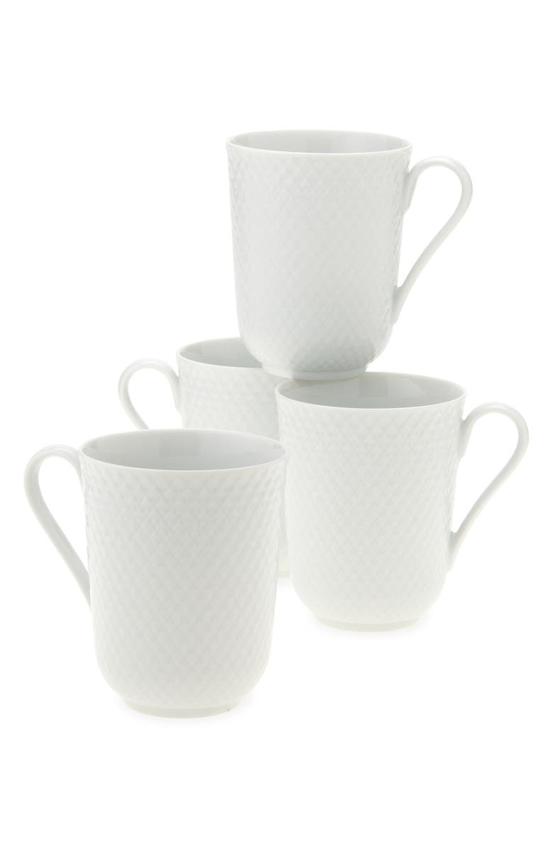 Lyngby Porcelaen Rhombe Set of 4 Mugs, Main, color, White
