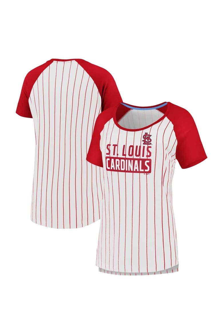 Women's Fanatics White St. Louis Cardinals Cooperstown Collection Iconic Pinstripe Raglan Scoop Neck T-Shirt, Main, color, White