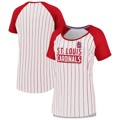 Women's Fanatics White St. Louis Cardinals Cooperstown Collection Iconic Pinstripe Raglan Scoop Neck T-Shirt