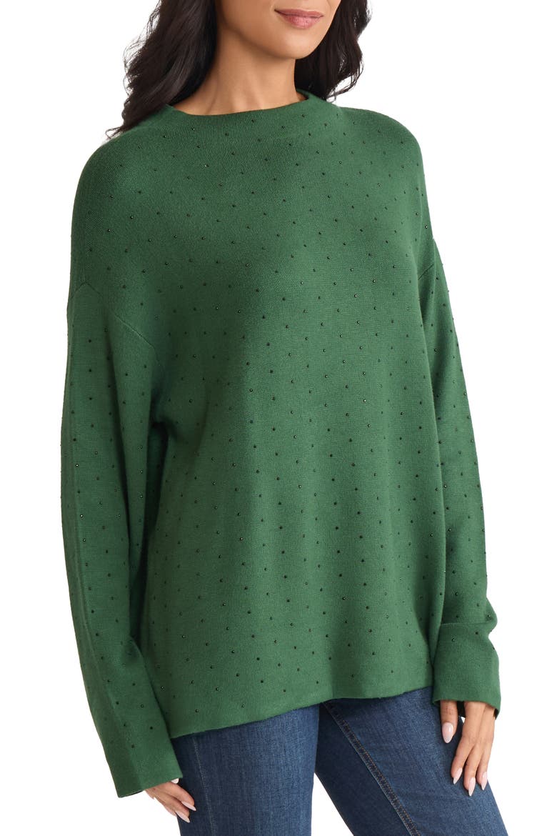 Rhinestone Mock Neck Sweater, Alternate, color, FOREST GREEN
