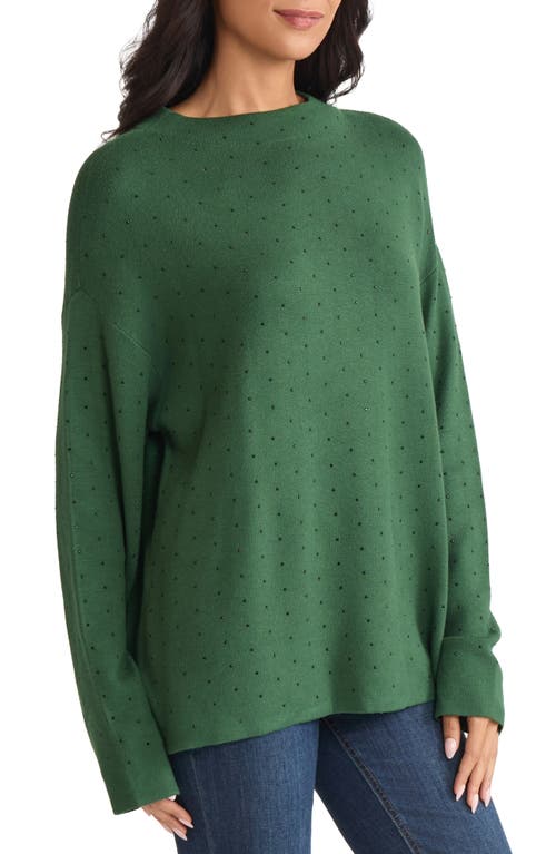 Jones New York Rhinestone Mock Neck Sweater In Green