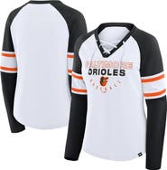 FANATICS Women's Fanatics White/Black Baltimore Orioles Blitz Package Raglan Lace-Up V-Neck Long Sleeve T-Shirt