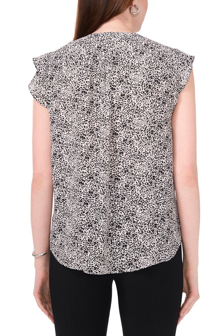 Print Flutter Sleeve Blouse, Alternate, color, BLACK/IVORY