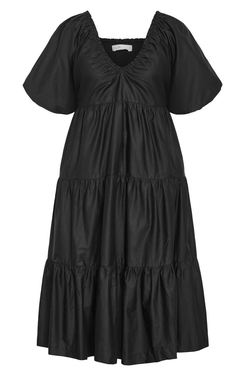 City Chic Fantasy Tiered Puff Sleeve Midi Dress, Alternate, color, Black