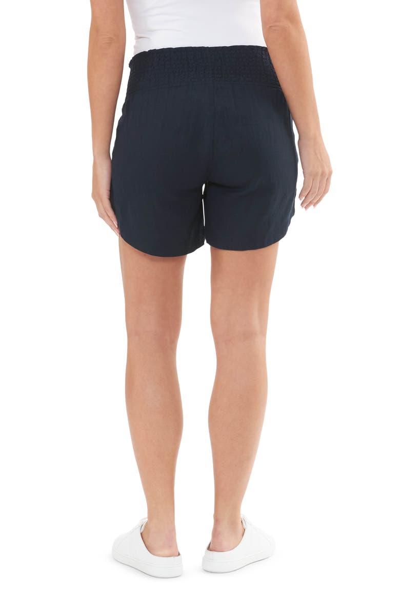 Indi Shirred Maternity Linen Short With Smocked Waist, Alternate, color, NAVY
