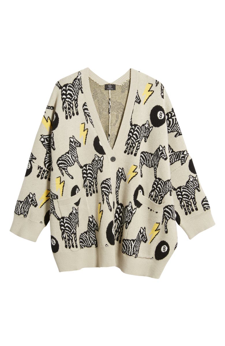 Dressed in Lala Zebra Jacquard Boxy Oversize Cardigan, Alternate, color,