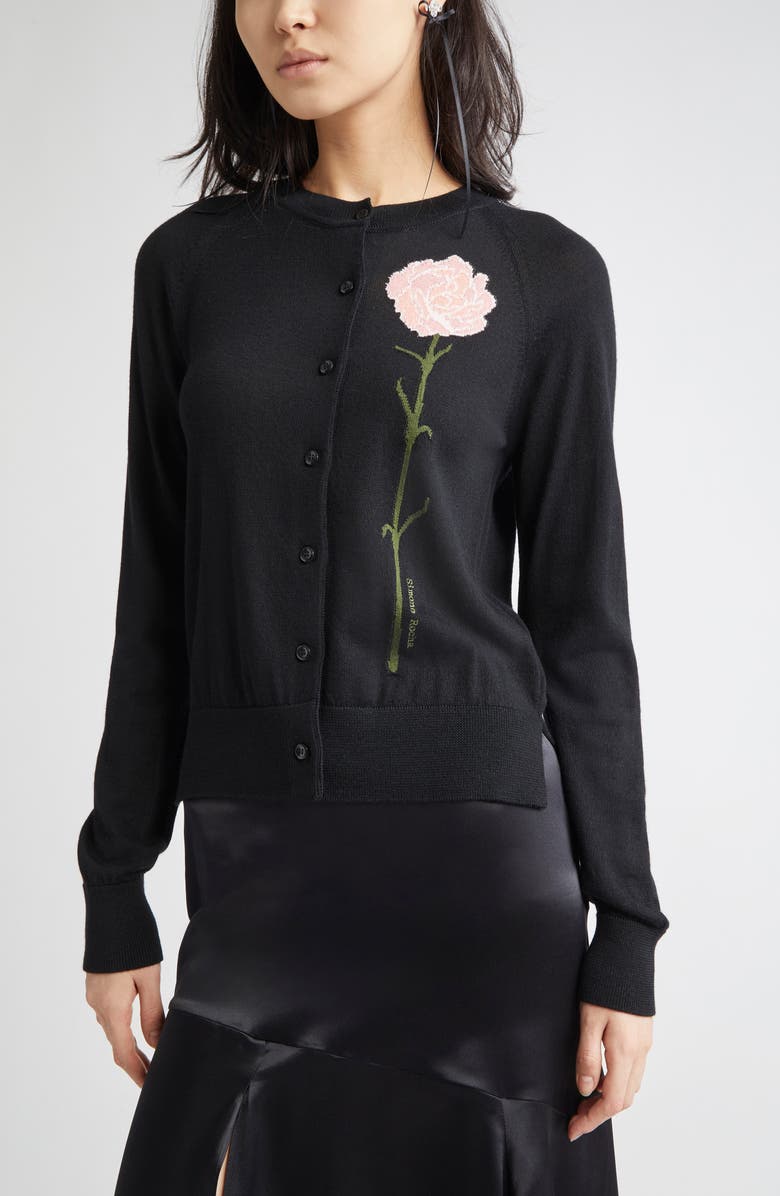 Simone Rocha Carnation Intarsia Merino Wool & Silk Cardigan, Main, color,
