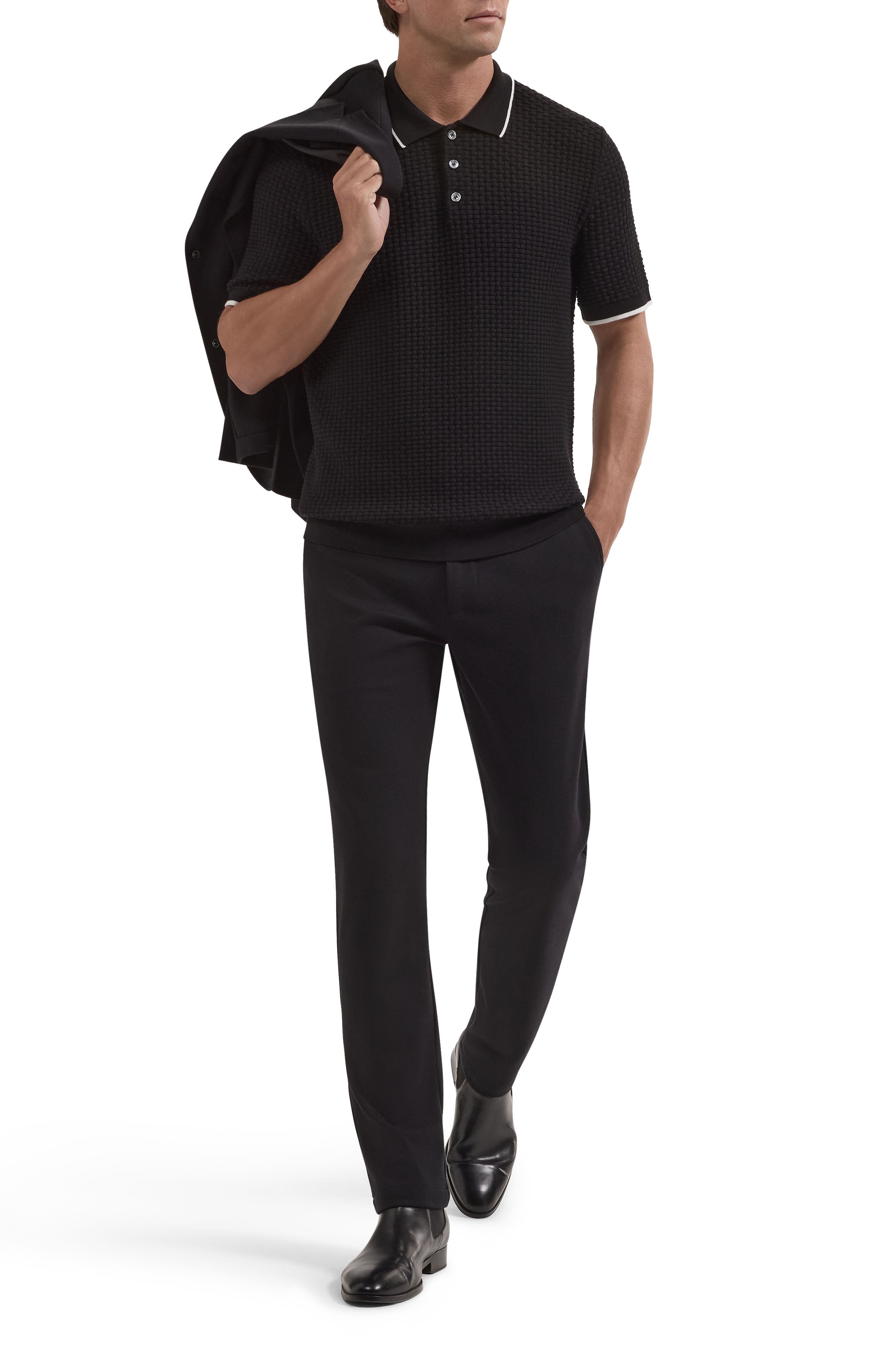 Мужские свитеры Bugatchi Basket Stitch Cotton Blend Polo Sweater — фото 6