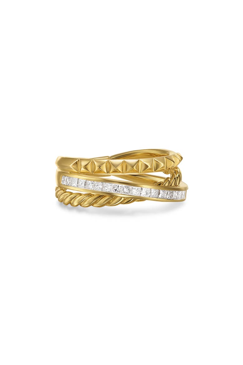 Crossover Trio Three-Row Ring in 18K Yellow Gold & Diamonds, 8mm, Alternate, color, 18K GOLD