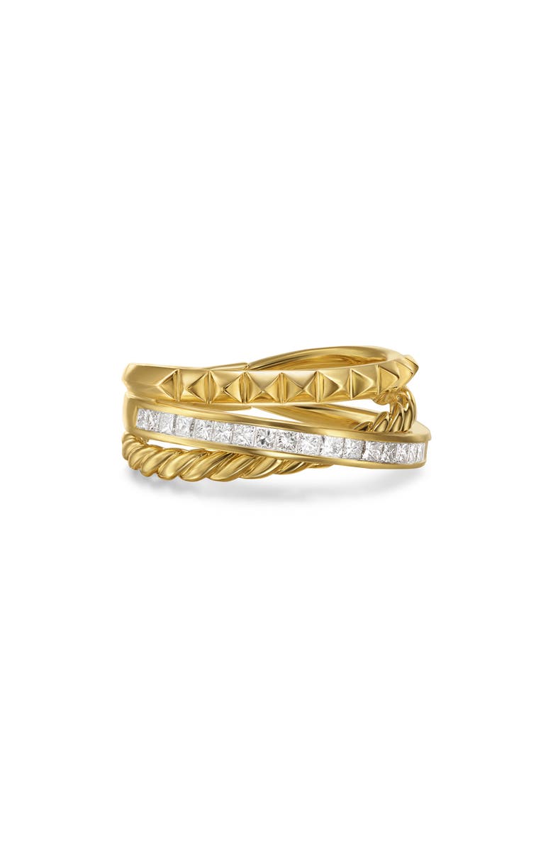 David Yurman Crossover Trio Three-Row Ring in 18K Yellow Gold & Diamonds, 8mm, Alternate, color, 18K Gold - Size 7