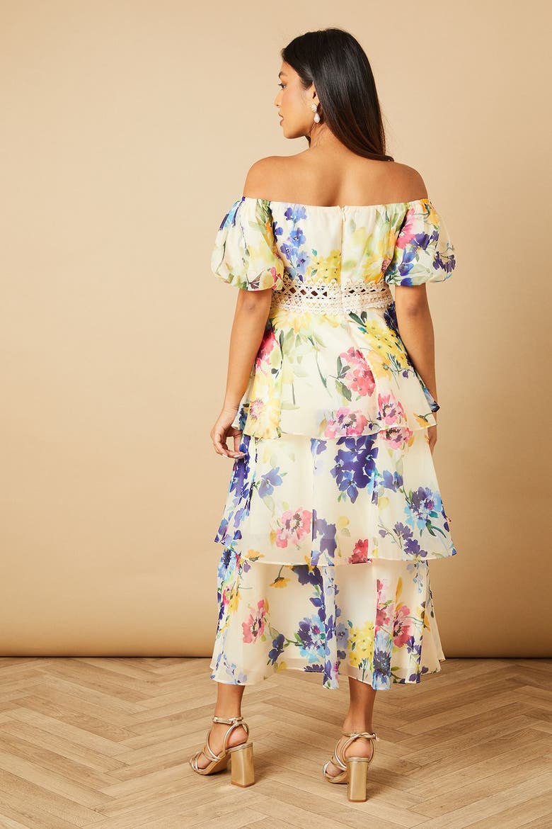 Petite Floral Bardot Midi Dress, Alternate, color, Multi