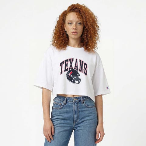 Women's Champion White Houston Texans Boyfriend Cropped T-Shirt
