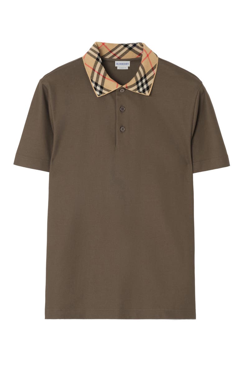 Evan Check Collar Cotton Pique Polo, Alternate, color, SEPIA BROWN