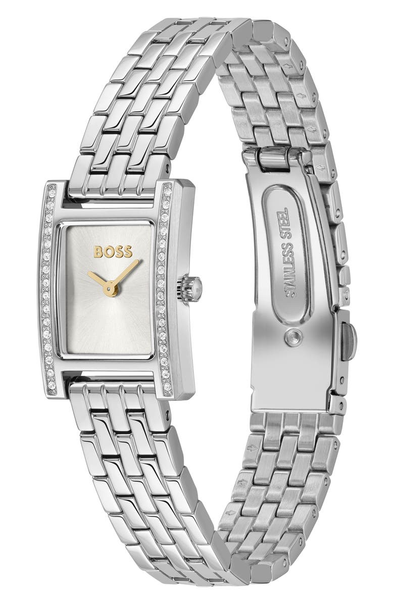 BOSS Lucy Precious Rectangular Watch, 18.5mm, Alternate, color, Silver