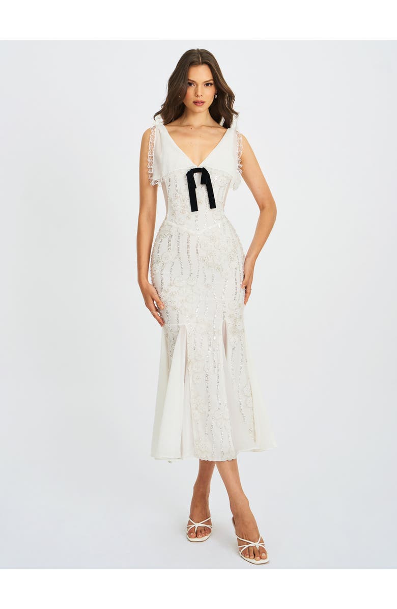 Miss Circle Paola Peter Pan Collar Beaded Sequin Mermaid Midi Dress, Alternate, color, White