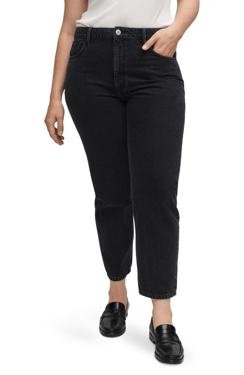 MANGO High Waist Ankle Tapered Mom Jeans, Alternate, color,