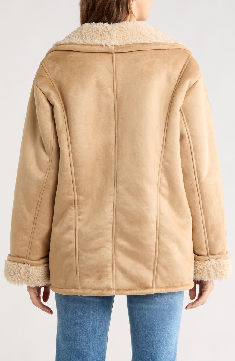ASOS DESIGN Faux Shearling Shawl Collar Aviator Jacket, Alternate, color, Brown