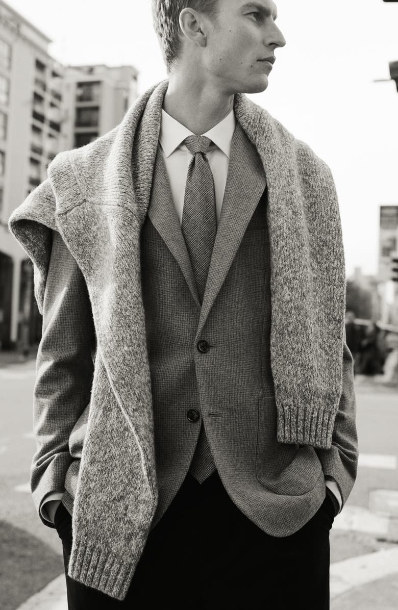 MANGO Slim Fit Houndstooth Wool Blend Flannel Sport Coat, Alternate, color, Grey