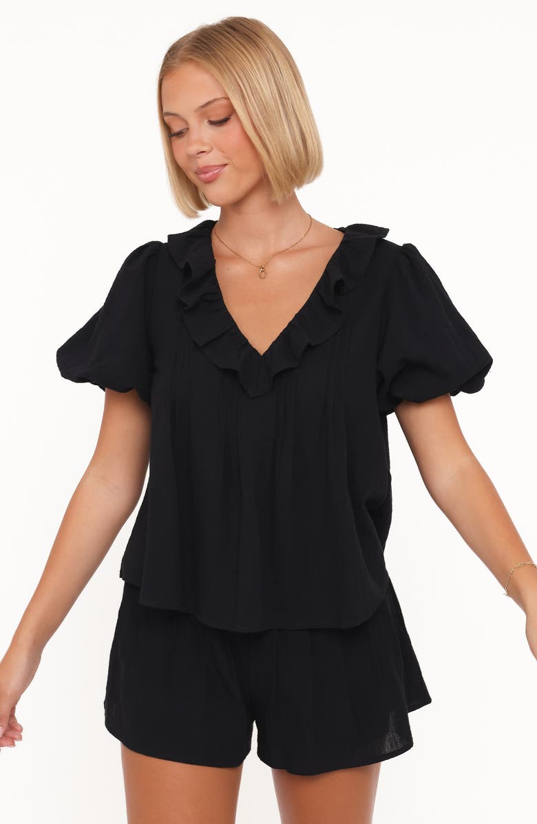 Petal & Pup Felicity Cotton Gauze Shirt & Shorts Set, Alternate, color, Black