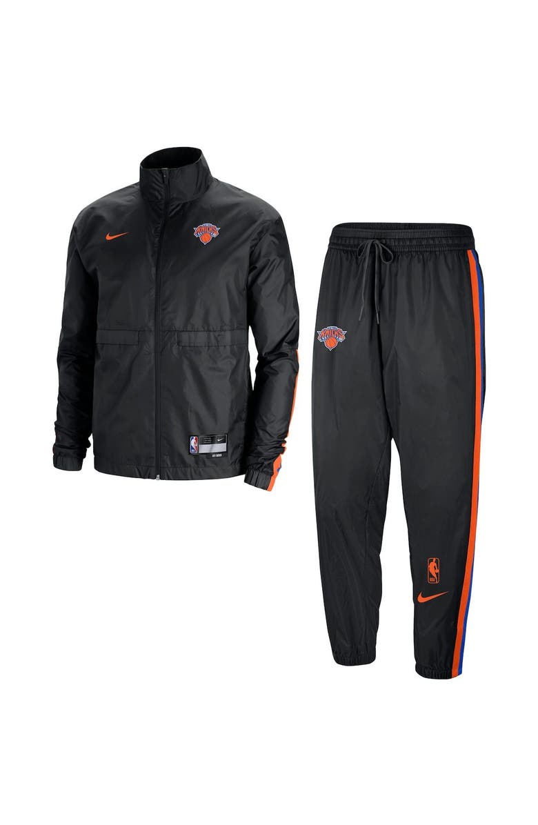 Nike Men's Nike Black/Orange New York Knicks 2022/23 City Edition Courtside Lightweight Woven Full-Zip Track Suit Set, Main, color,