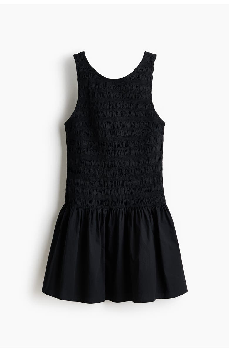 H&M Smocked cotton dress, Alternate, color, Black