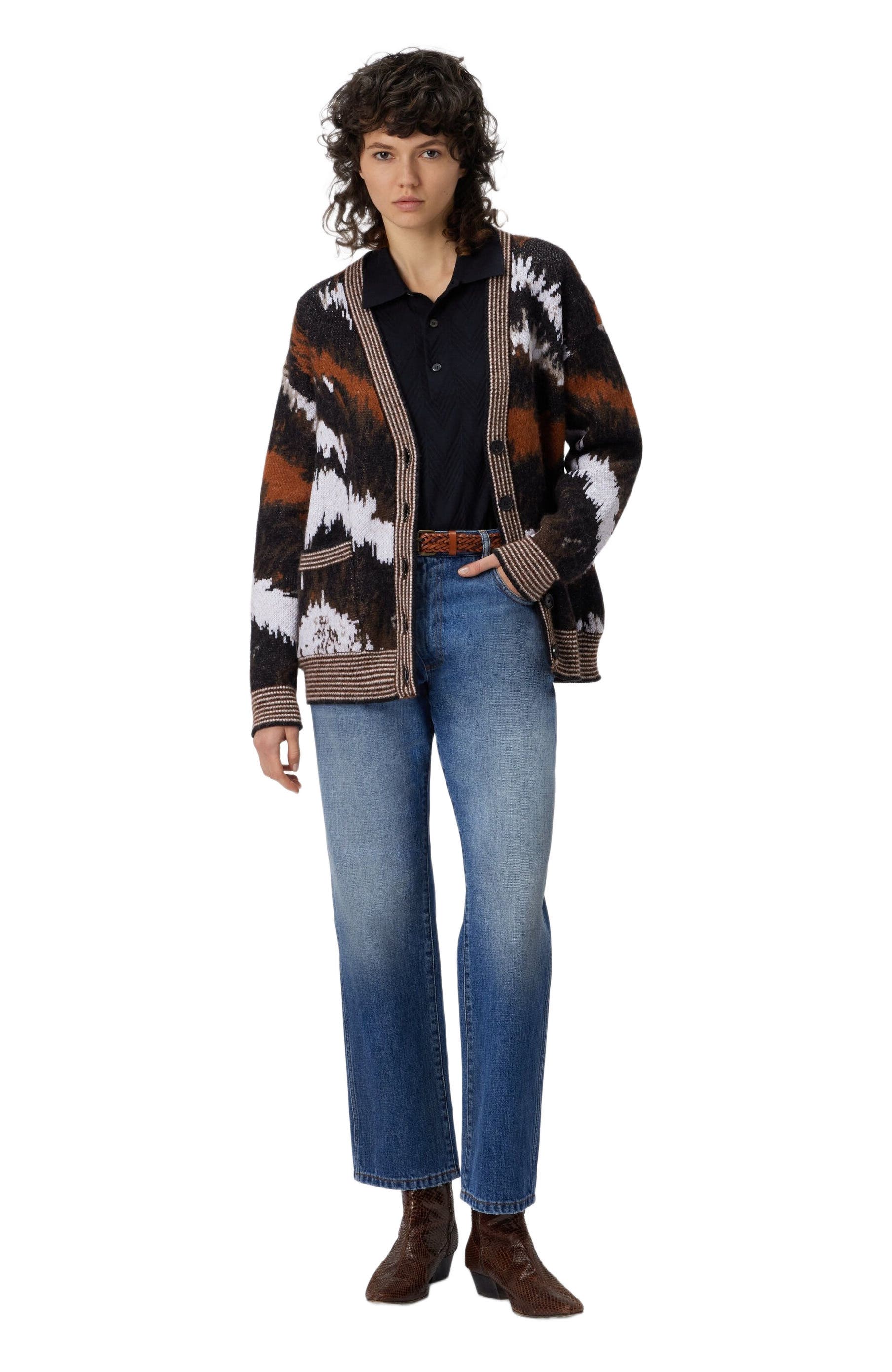 Oversized Cardigan In Tiger Pattern Knit