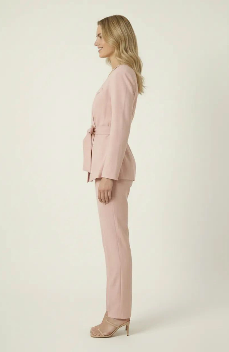 Modenaire Wrap Blazer with Waist Tie Belt, Alternate, color, Dusty Pink