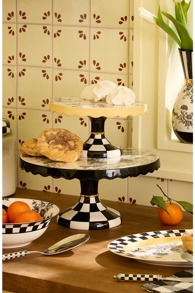 Small Bee Toile Porcelain Pedestal Platter, Alternate, color, WHITE