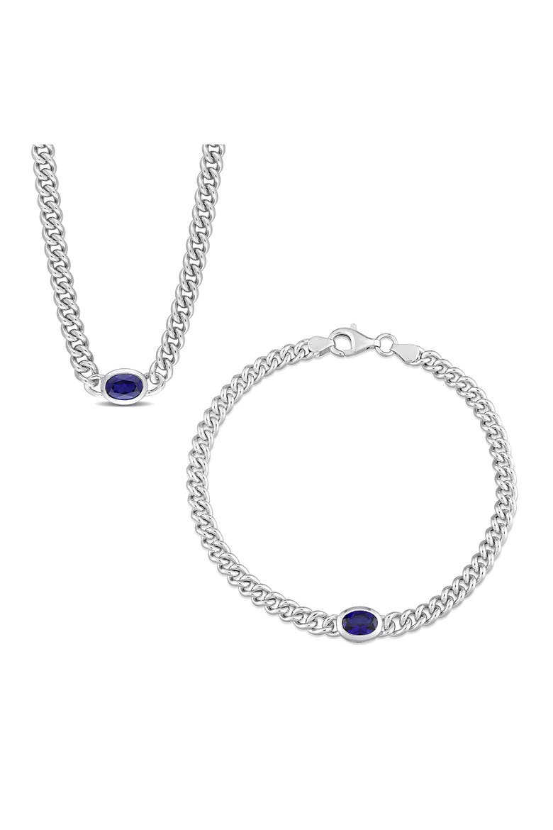 Lab-Grown Blue Topaz Chain Bracelet & Pendant Necklace Set, Main, color, BLUE