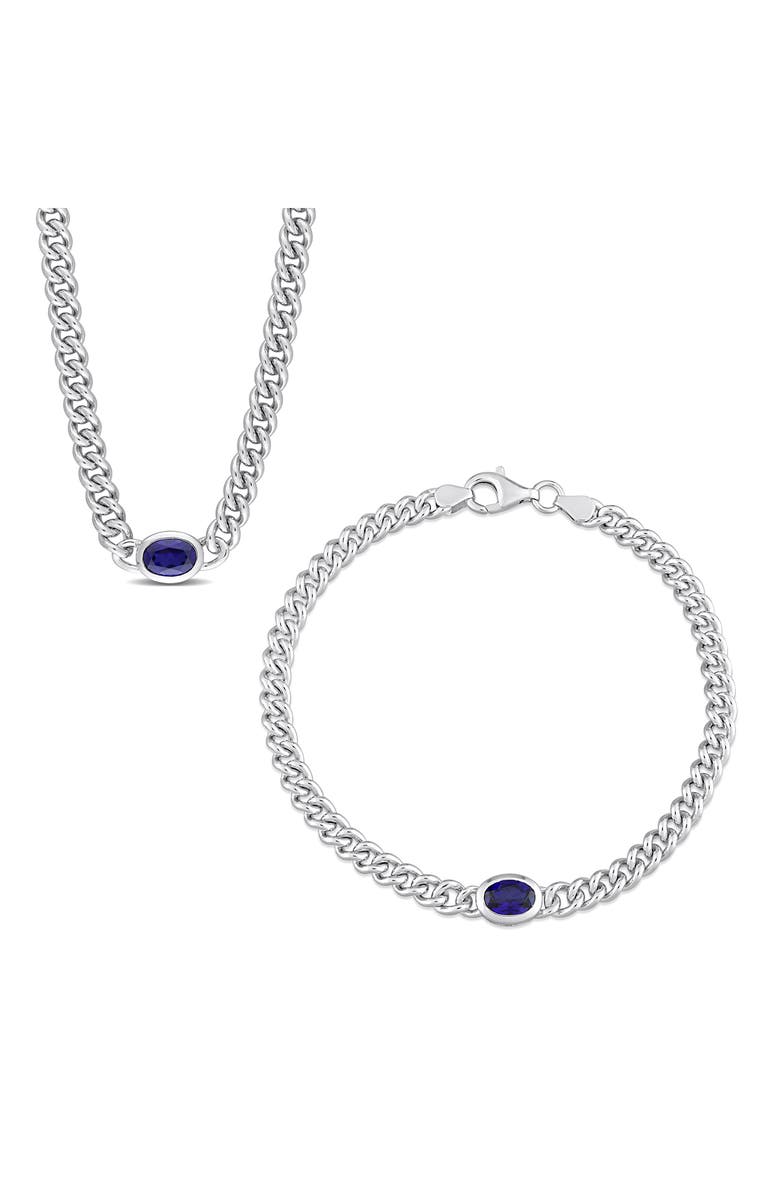 DELMAR Lab-Grown Blue Topaz Chain Bracelet & Pendant Necklace Set, Main, color,