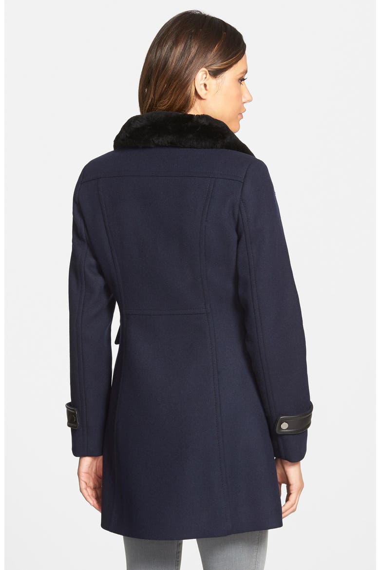 'Aubree' Wool Blend Coat with Detachable Genuine Shearling Trim, Alternate, color, NAVY