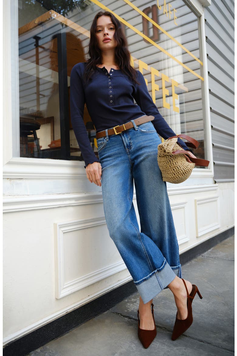 Cuffed Low Rise Relaxed Straight Leg Jeans, Alternate, color, MEDIUM BLUE