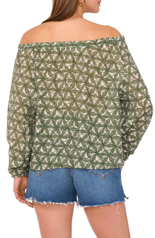 Two By Vince Camuto Floral Off The Shoulder Button-up Shirt In Dark Green