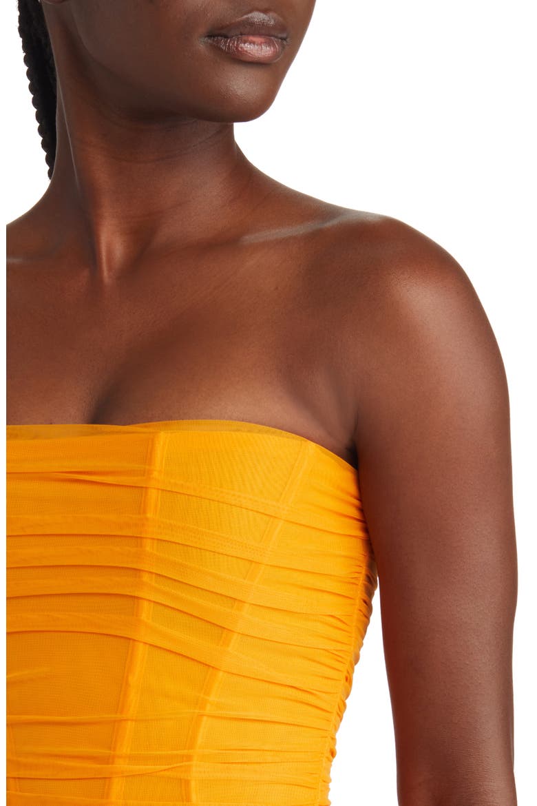 Julianna Strapless Ruched Corset Dress, Alternate, color, TANGERINE