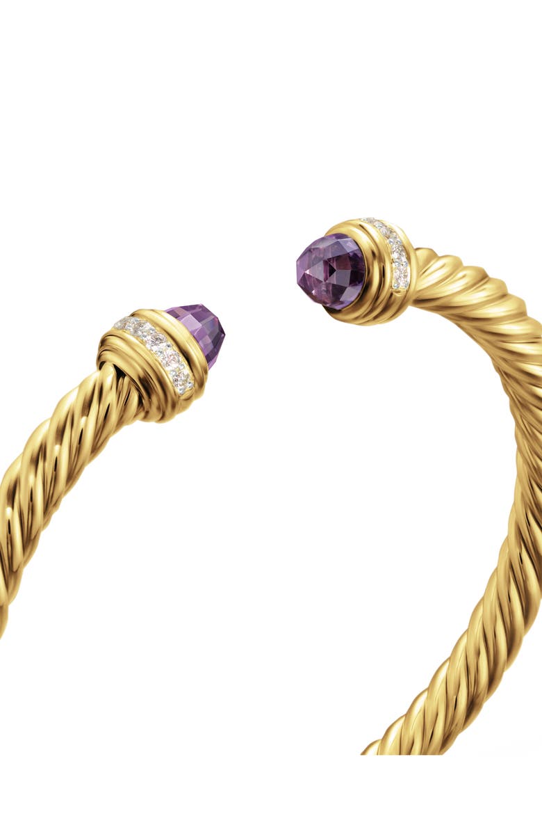 David Yurman Classic Cablespira<sup>®</sup> Bracelet in 18K Yellow Gold with Amethyst & Diamonds, 5mm, Alternate, color, 