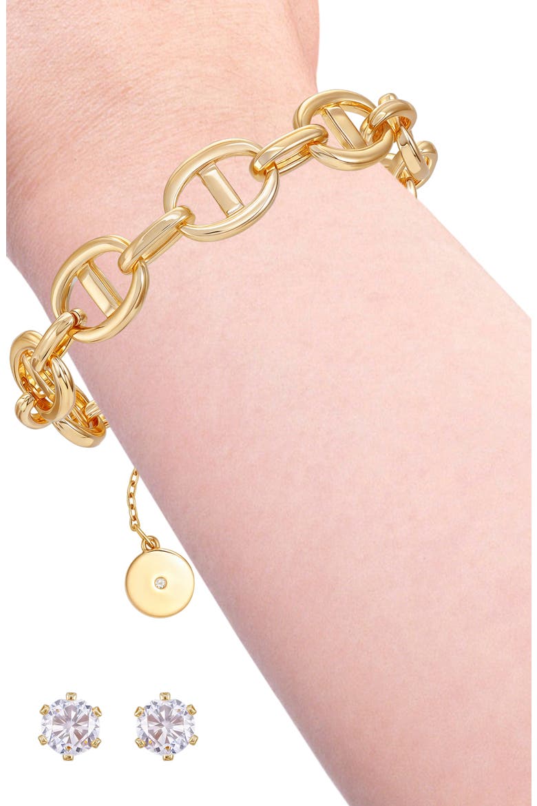 Link Bracelet & Stud Earrings Set, Alternate, color, GOLD TONE