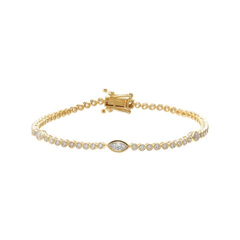 Lab Grown Diamond Bezel Multi Marquise Accent Tennis Bracelet