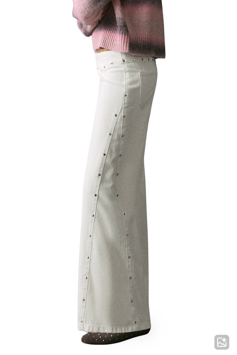Studded Wide Leg Jeans, Alternate, color, OFF WHITE