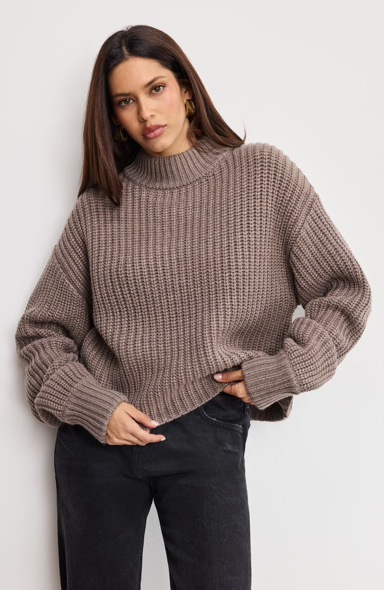 Good American Chunky Mock Neck Sweater, Alternate, color, Smoke