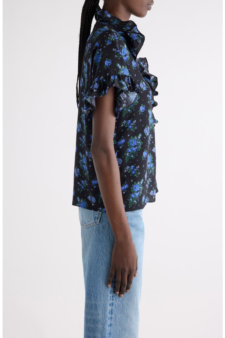 Folk Print Silk Crêpe de Chine Top, Alternate, color, BLACK - BLUE