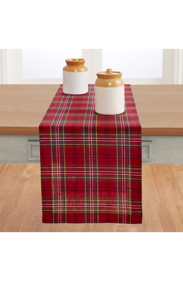 Solino Home Linen Table Runner for Dining Table, Holiday and Everyday Table Decor - Classic Tartan Plaid, Main, color, Red