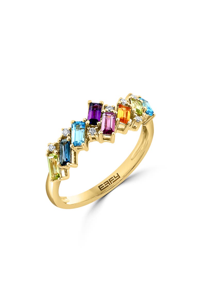 14K Yellow Gold Rainbow Stones & Diamond Ring, Main, color, ORANGE