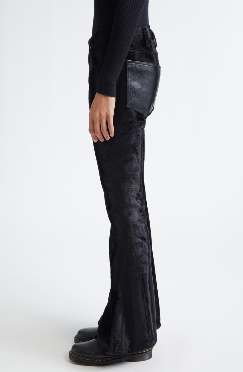 Junya Watanabe Faux Fur & Leather Flare Pants, Alternate, color, Black