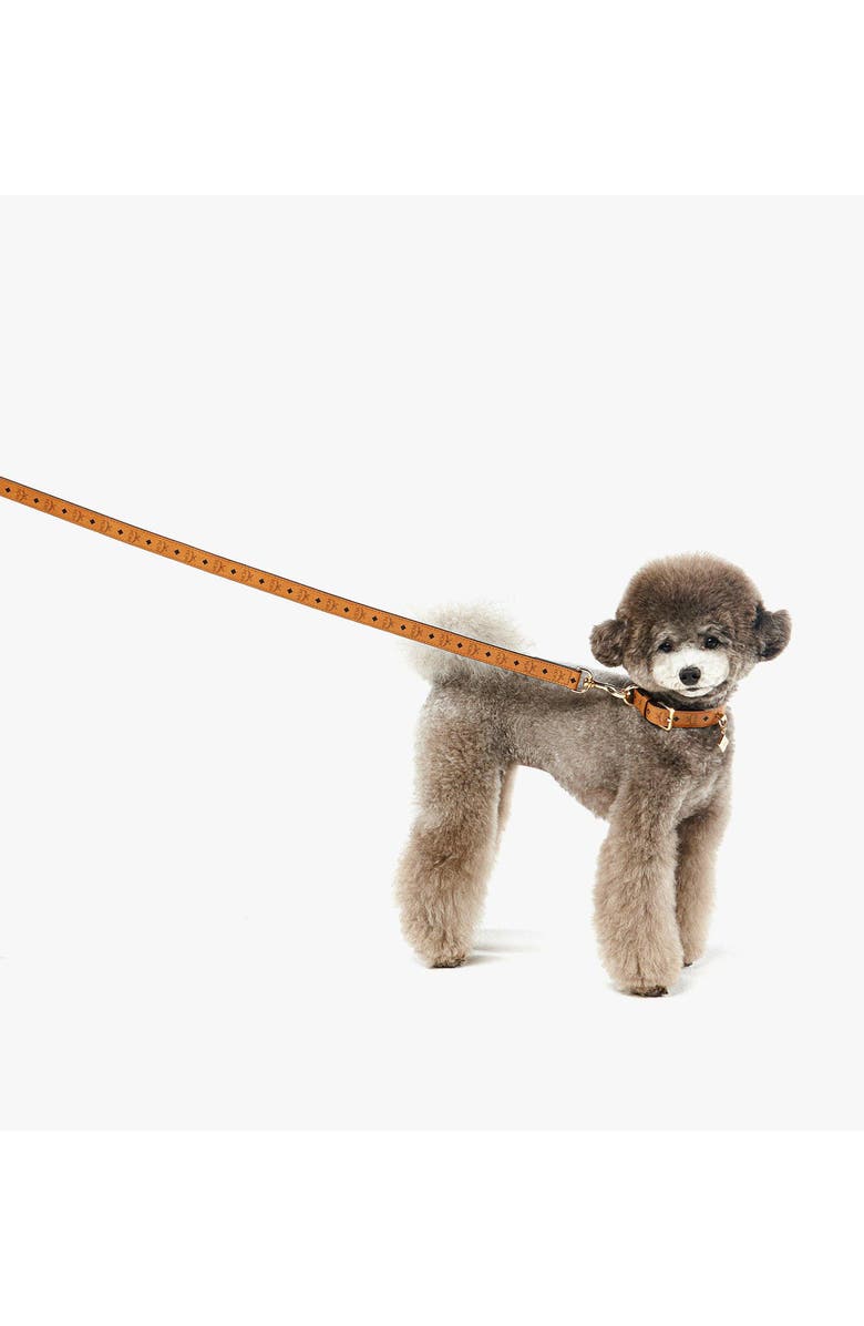 MCM Pet Leash in Monogram Print Leather, Alternate, color, Cognac