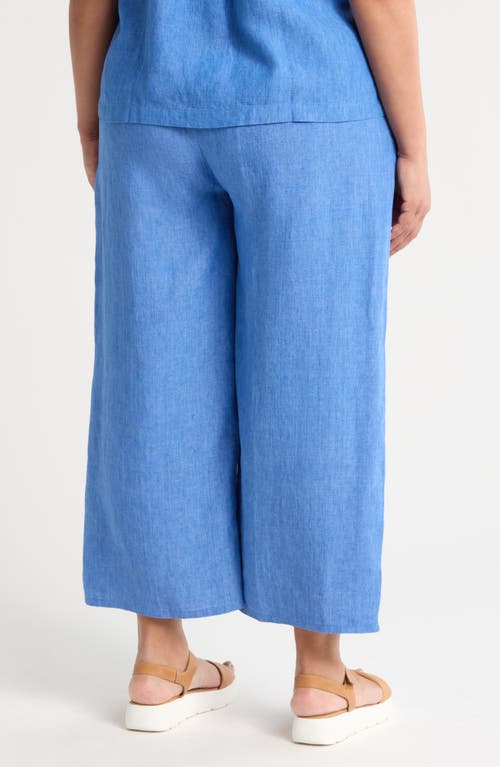 Eileen Fisher Wide Leg Organic Linen Cropped Pants In Blue