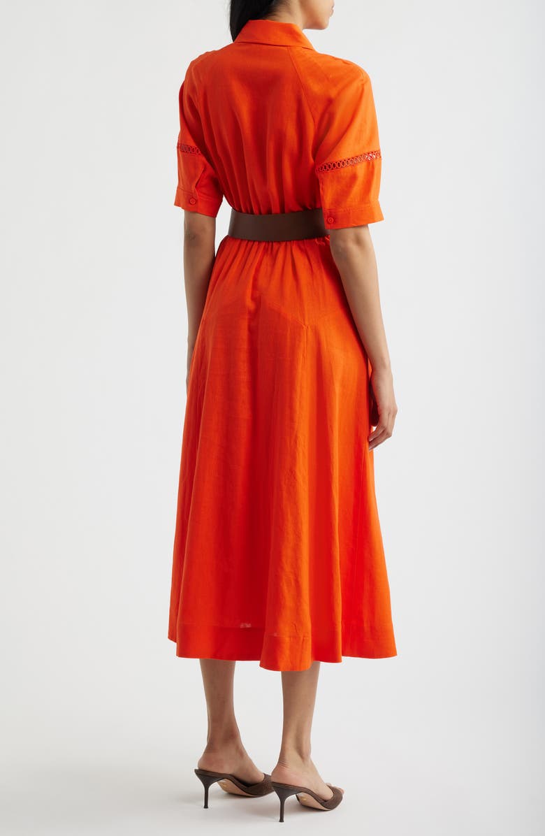 Anne Klein Belted Linen Blend Shirtdress, Alternate, color, Carrot