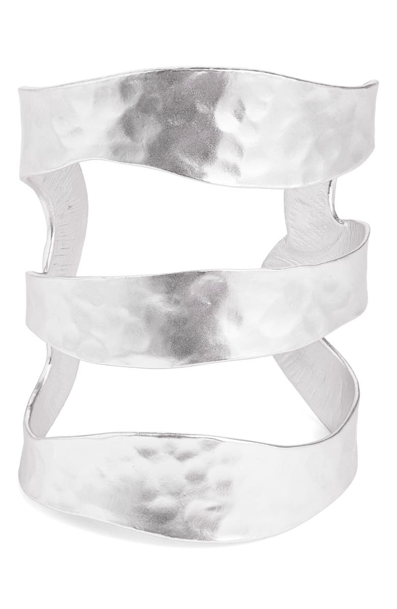 Karine Sultan Stack Cuff Bracelet, Main, color, Silver