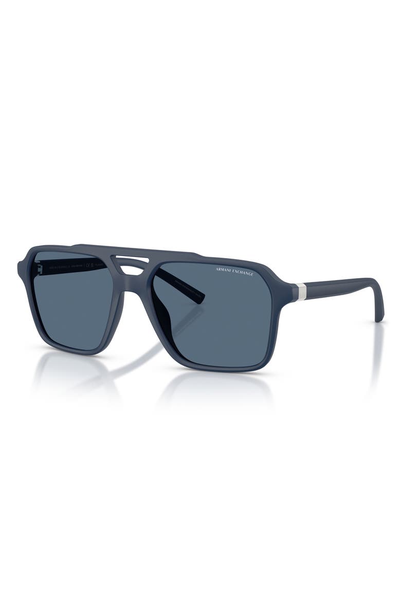 Armani Exchange 57mm Pilot Sunglasses, Alternate, color, Matte Blue / Dark Blue